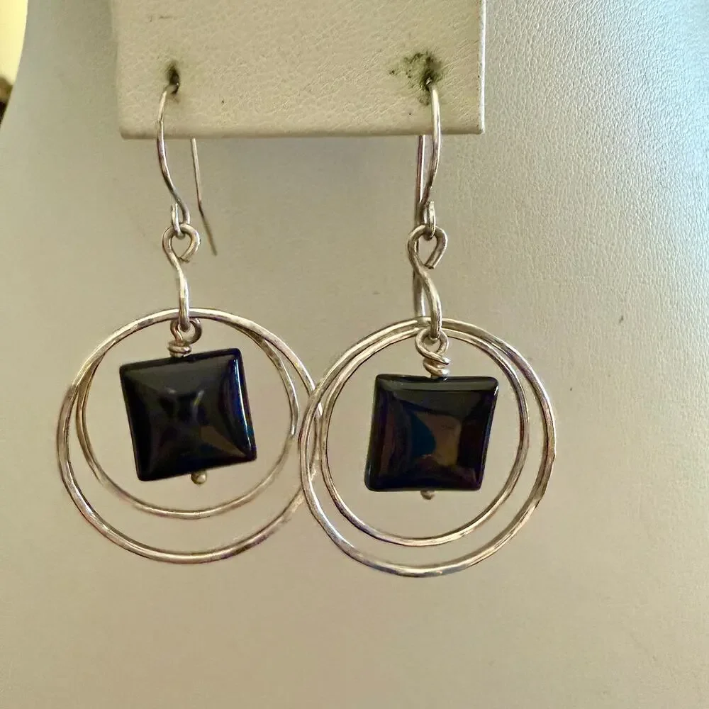 Sterling Silver Onyx Double Hoop Earrings